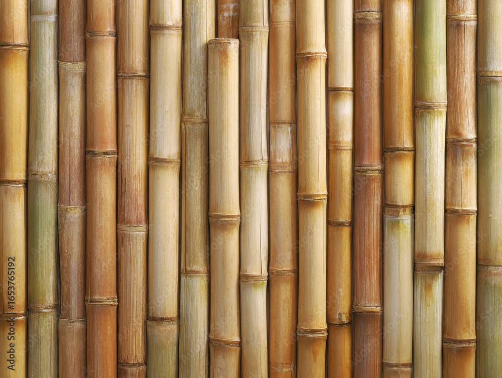 Fototapeta premium Bamboo Pole Wall. Abstract Wooden Curtain Barrier on Desktop Background
