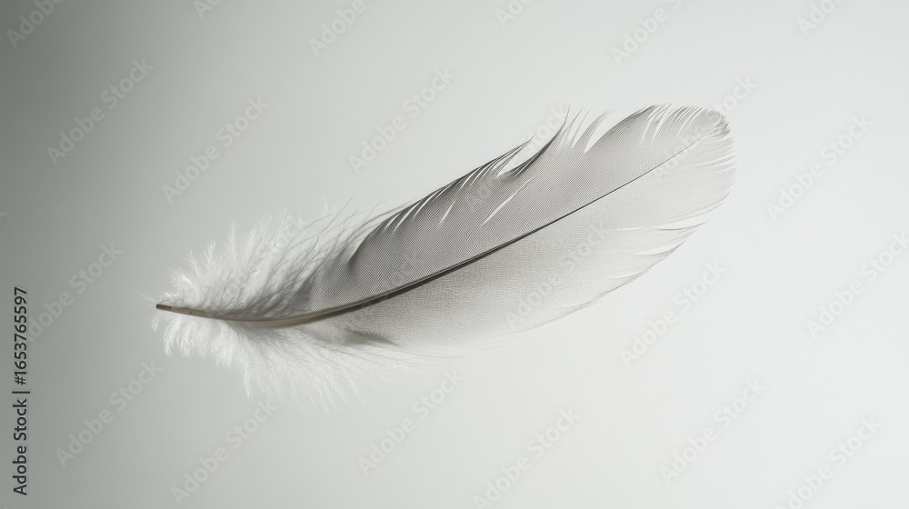 Obraz premium Floating feather on plain background in serene studio setting