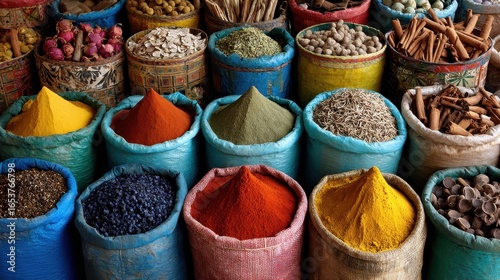 Fototapeta Naklejka Na Ścianę i Meble -  Marketplace Africa: Moroccan Selection of Spices in Vibrant Medina
