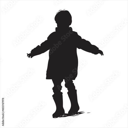 Silhouette of a Girl Wearing Winter Puffer Jacket with Open Arms – Vector Illustration