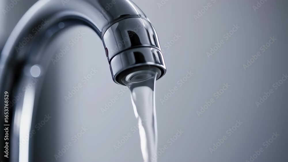Close-up of a chrome faucet with flowing water Close-up of a chrome faucet with flowing water