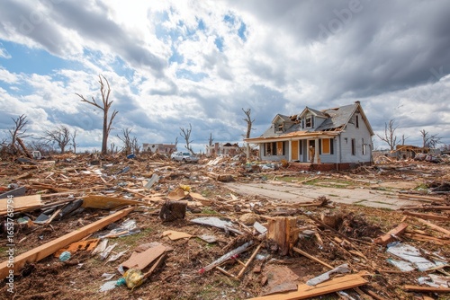 Natural Disaster Recovery: Debris Cleanup After Tornado Destroys Homes