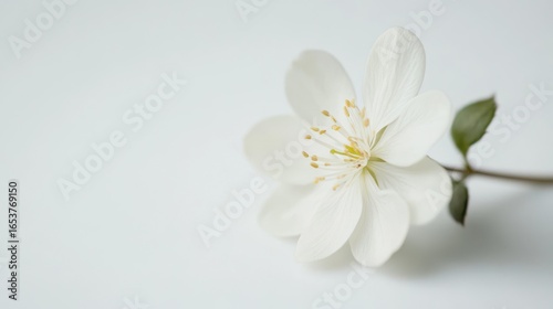 Single white flower on plain background, serene indoor setting