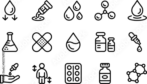 Collection of medical and scientific icons representing healthcare and research