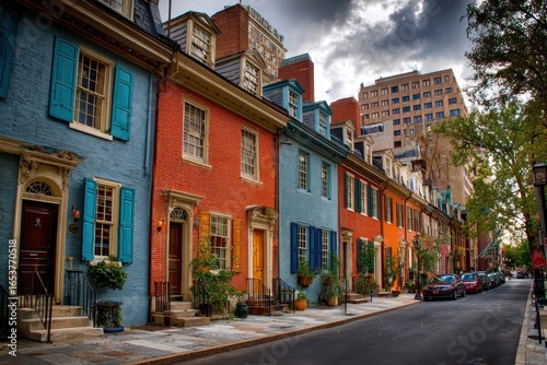 Philadelphia Street. Beautiful Row Houses and Architecture in Center City
