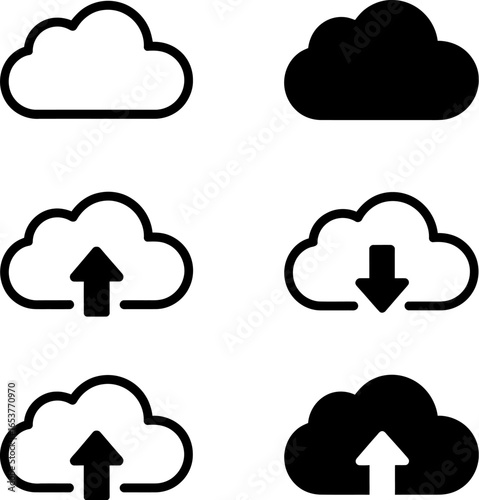 Cloud storage icon set vector upload download data symbol sign