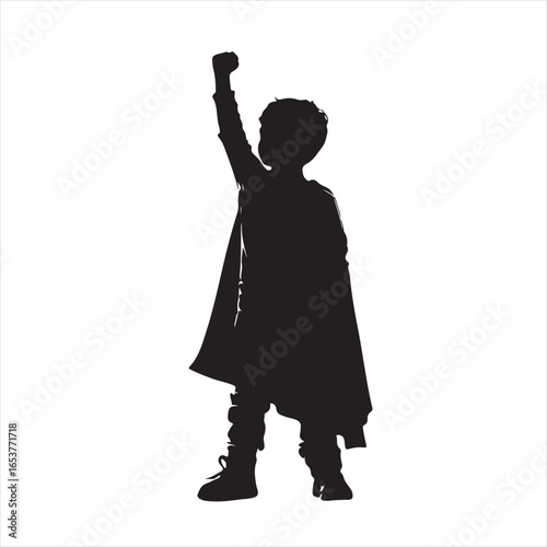 Heroic Boy Silhouette in Superhero Costume – vector illustration