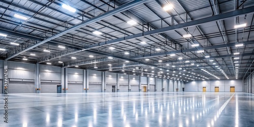 Spacious Warehouse Interior Featuring Modern LED Lighting for Efficient Industrial Operations
