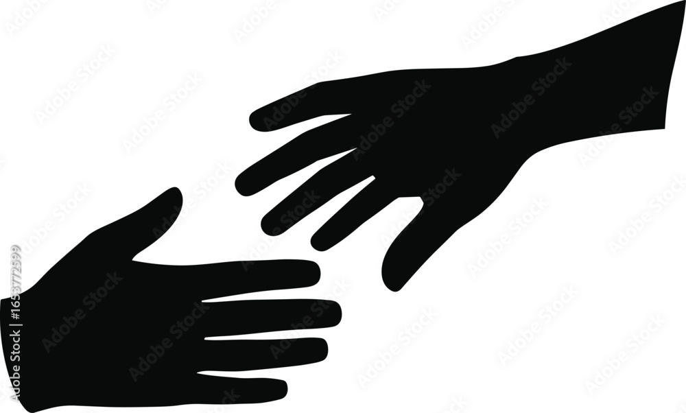 Silhouettes of two hands reaching toward each other, connection concept, help and support symbol, human interaction illustration, unity and relationship design Silhouettes of two hands reaching toward each other, connection concept, help and support symbol, human interaction illustration, unity and relationship design