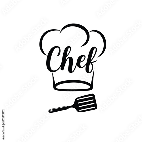 Chef Hat with Spatula in Simple Design on White Background
