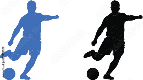 Soccer player kicking ball vector illustration silhouette editable