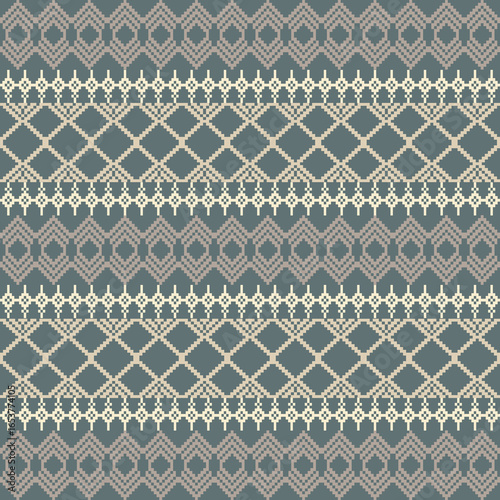 Earthy Tone Traditional Embroidery Art Abstract with Pixel Art Designs for Textile Print