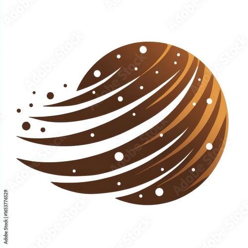 Abstract Brown Sphere with Swirling Lines and White Dots