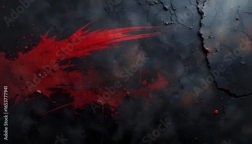 Abstract red splatter on dark textured grunge background