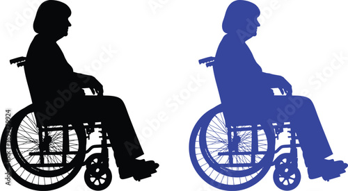 Silhouette of senior woman in wheelchair mobility assistance editable