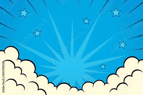Bright bursting starburst effect against a blue sky with clouds