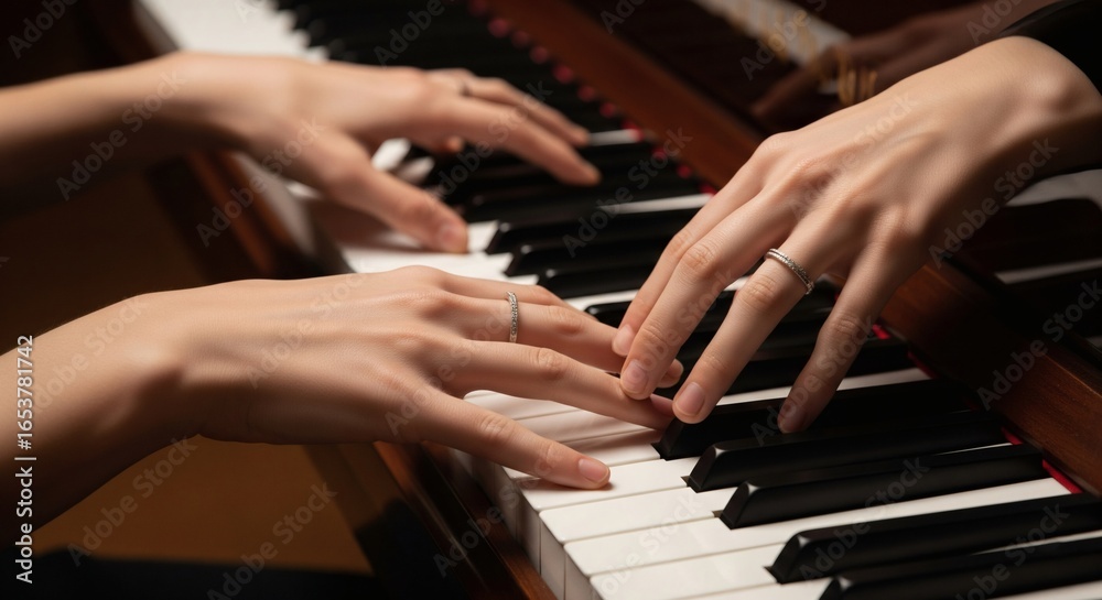 Obraz premium Hands Playing Piano Keys