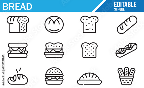Vector Bread Icons for Bakery, Meal, and Food Industry Designs