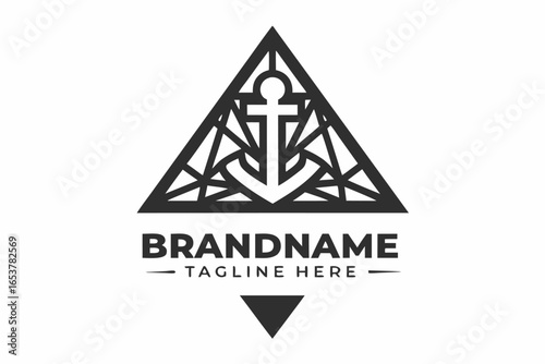 Anchor within Triangle Vector, Geometric Style Logo Design on White Background