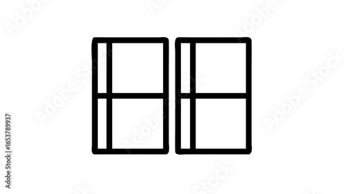 Two adjacent square windows with a horizontal line dividing each into two rectangles in black outline
