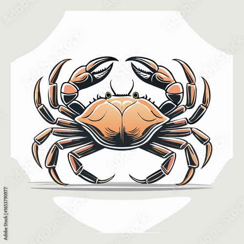 Detailed illustration of a crab with orange and brown tones, showcasing its claws and shell.