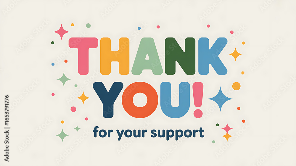 Fototapeta premium Colorful Thank You Message with Stars and Confetti on Light Background gratitude appreciation