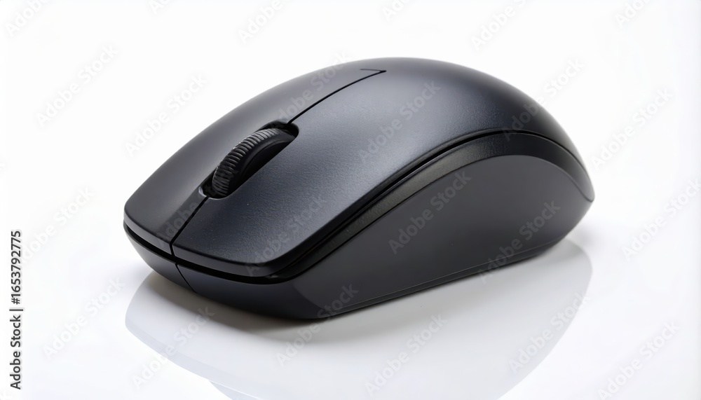 High-quality image of a black wireless computer mouse, ideal for tech, office, and modern workspace themes. High-quality image of a black wireless computer mouse, ideal for tech, office, and modern workspace themes.