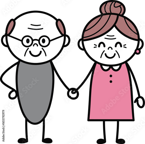 Elderly couple cartoon drawing vector art illustration vector