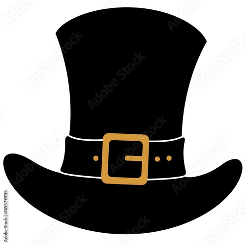 A stylish vector illustration of a black and white hat, isolated and worn with a leather belt accessory