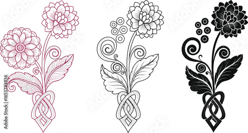 Floral design elements flower vector art illustration set vector