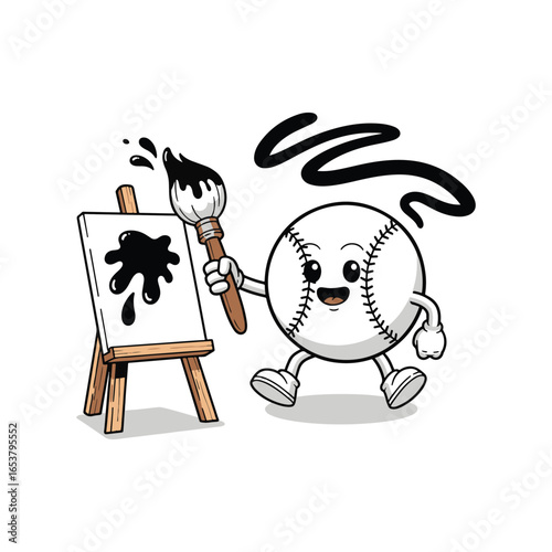 Vector art of cartoon baseball painting with a brush