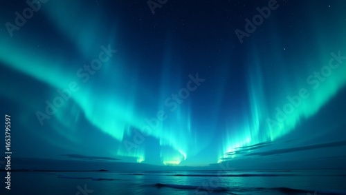 Aurora Borealis Illuminating the Starry Night Sky Over Snowy Mountains