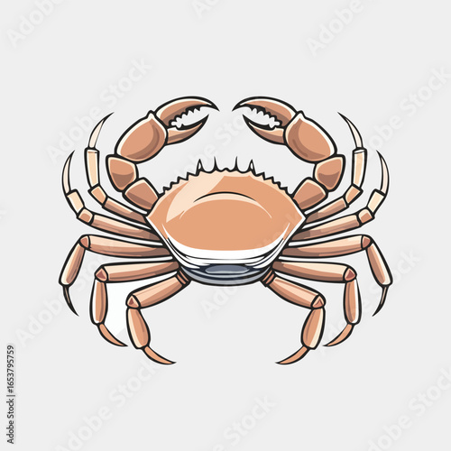 Detailed illustration of a crab with its claws raised, showcasing its body and legs.