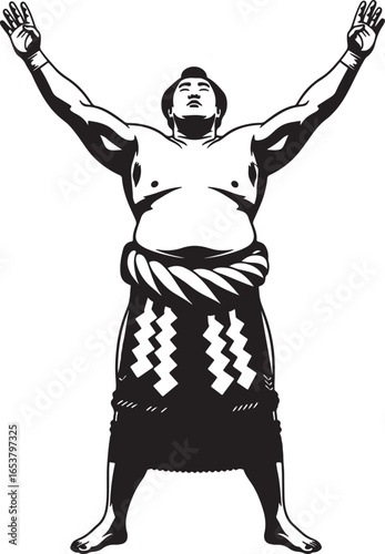 Vector art of sumo wrestler raising arms in victory pose