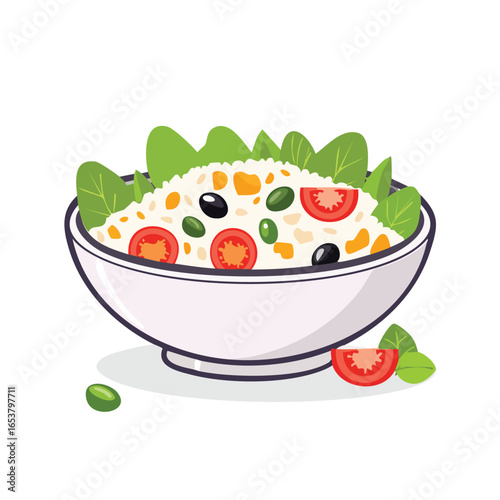 A vibrant and detailed illustration of a fresh and healthy salad bowl with various ingredients.