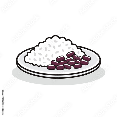 A plate of white rice with a portion of red beans, a simple and appetizing meal.
