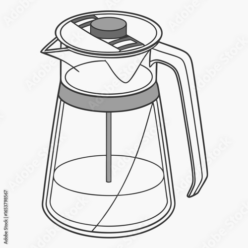 Coffee maker with glass pot and filter for manual drip brewing isolated on white background modern design for fresh coffee preparation