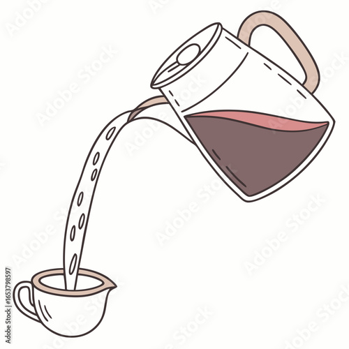 Coffee pot pouring coffee into a cup isolated on white background, a simple and comforting morning ritual to start the day with energy