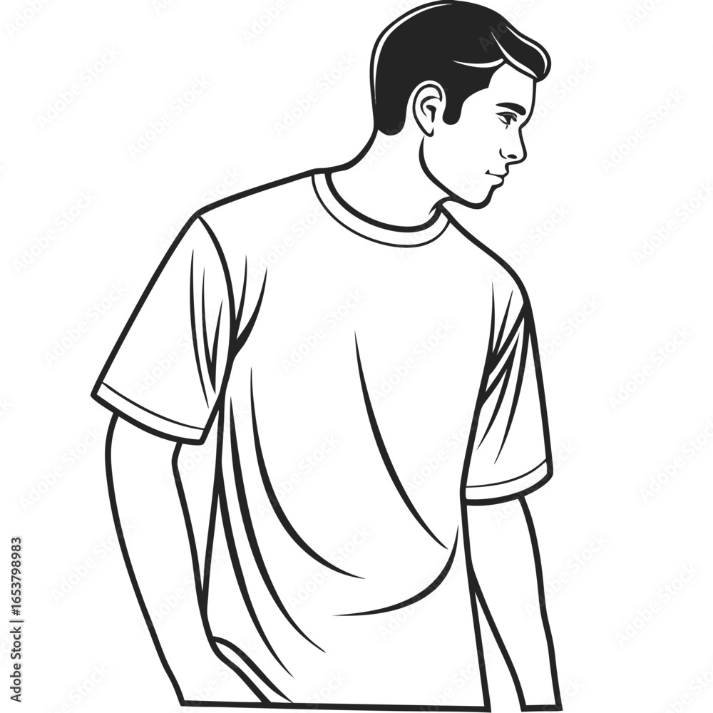 Fototapeta premium Isolated on white background, a stylish man in a blank tshirt, perfect for showcasing apparel designs in a modern, minimalist style