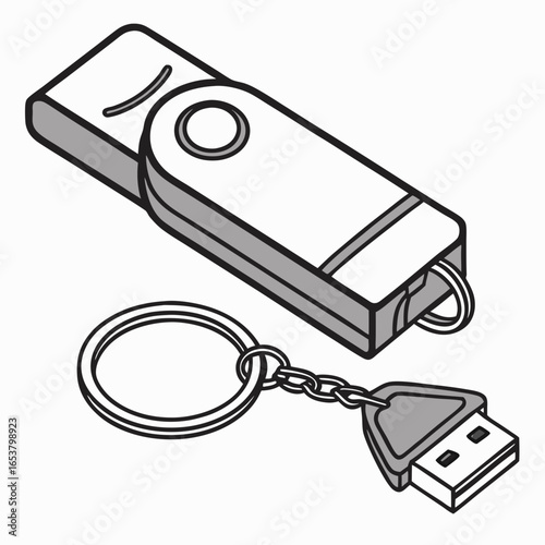 Illustration of a usb flash drive with a keychain isolated on white background for data storage and portable technology use