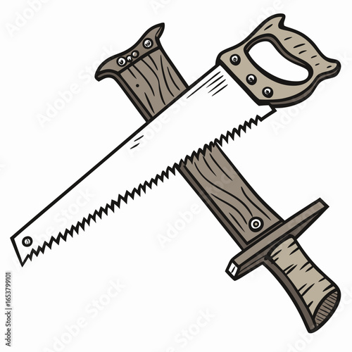 Two hand saws crossed isolated on white background, representing carpentry, construction, and woodworking tools for cutting wood and timber