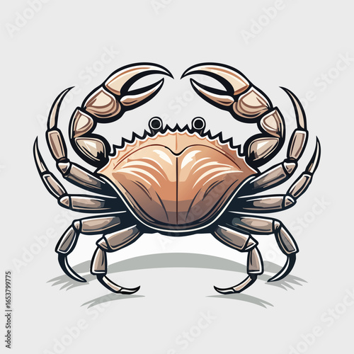 Detailed illustration of a crab with a brown shell and large claws, isolated on white.