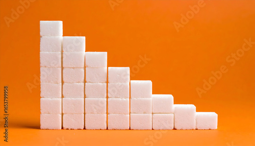 White Sugar Cubes Arranged In Decreasing Steps On Orange Background