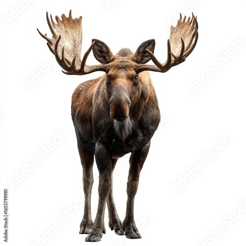 Wallpaper Mural A realistic image of a moose with large antlers standing and facing forward against a white background. Torontodigital.ca