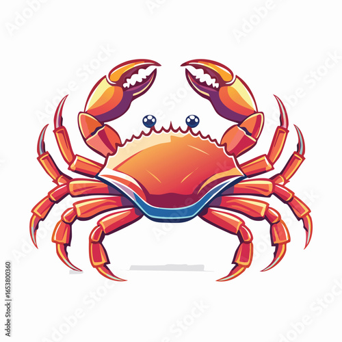 A detailed illustration of a vibrant orange crab with prominent claws and a detailed shell.
