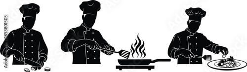 Chef preparing delicious meal with vibrant cooking and plating actions
