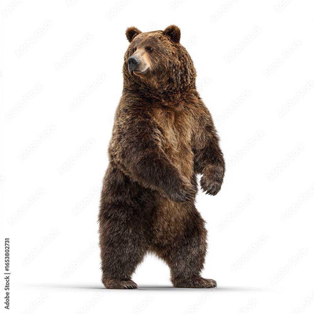 Fototapeta premium Discover the majestic presence of a brown bear standing upright, showcasing its powerful stance and natural beauty.