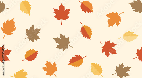 A whimsical arrangement of falling autumn leaves in various warm hues and styles