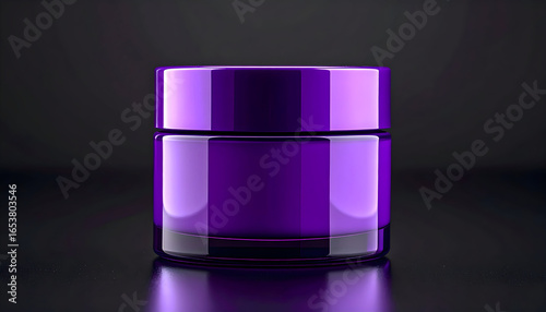 Elegant Purple Cosmetic Jar With Glossy Finish On A Dark Surface With Soft Lighting