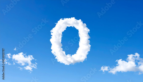 Cloud Formation Depicting The Number Zero Against A Vivid Blue Sky Background